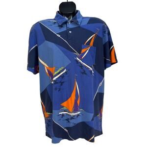 Vintage Polo Ralph Lauren Printed Polo Shirt Blue Abstract Sailing Motif Cotton